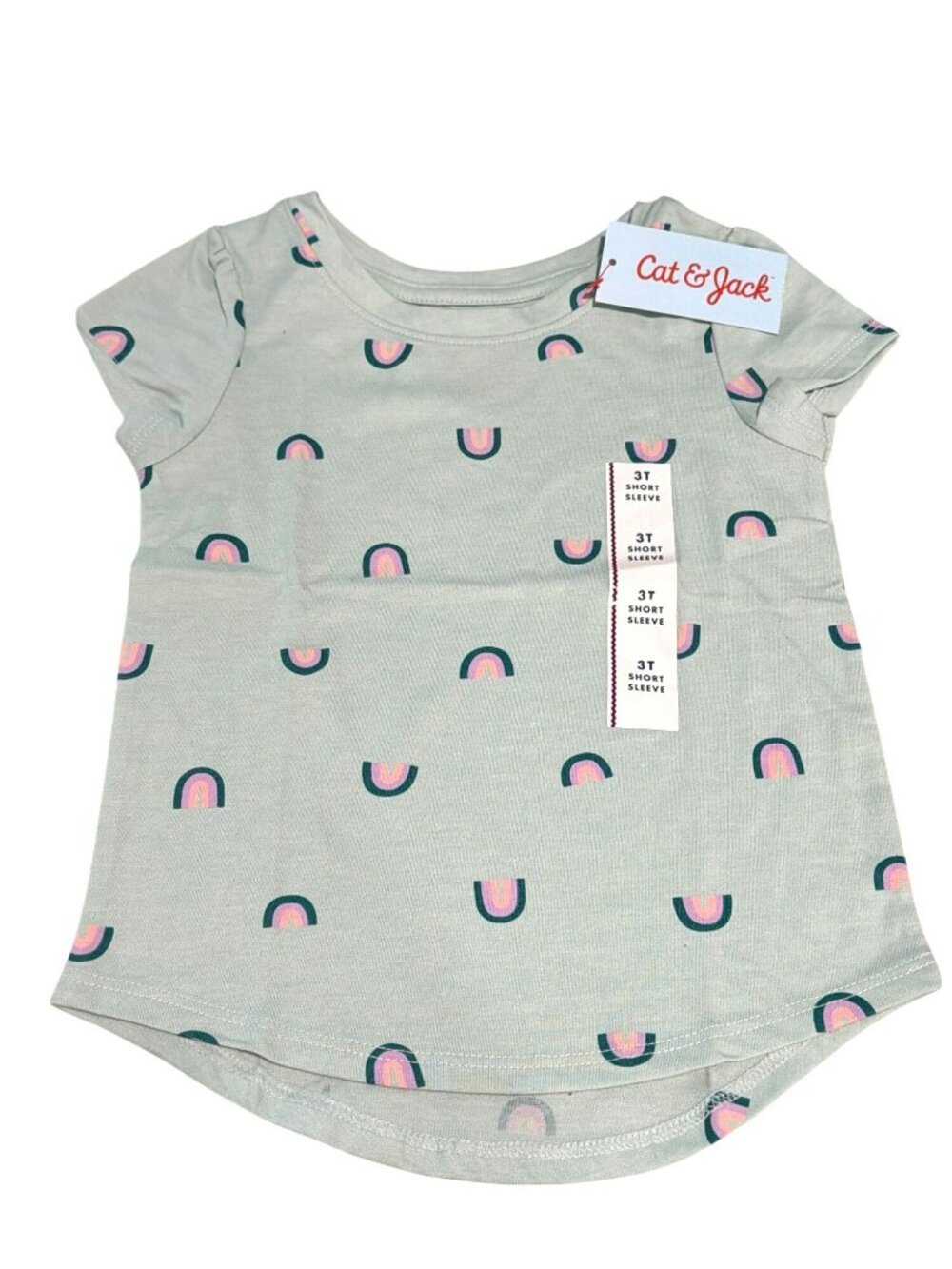 Cat & Jack Toddler Girls Mint Green Rainbow Print Short Sleeve Top Size 3T & 4T